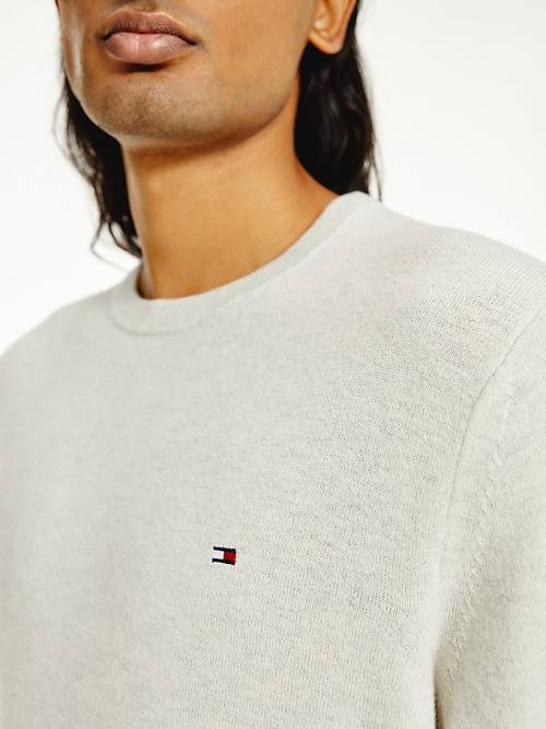 Tommy Hilfiger Soft Merino Wool Crew Neck Jumper Pulóverek Férfi Bézs | TH834WHL