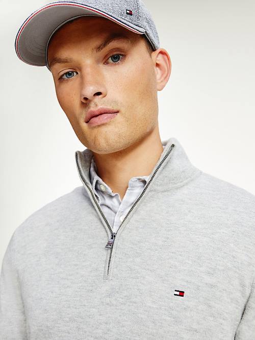 Tommy Hilfiger Soft Merino Wool Half Zip Jumper Pulóverek Férfi Szürke | TH103OMR