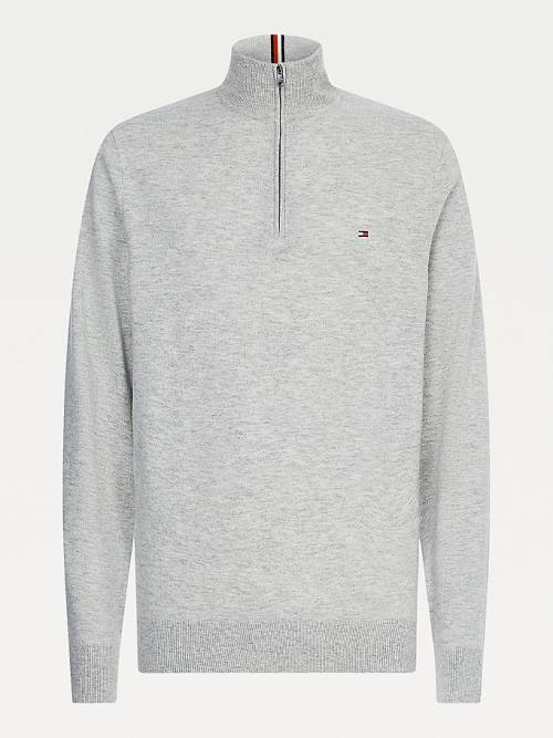 Tommy Hilfiger Soft Merino Wool Half Zip Jumper Pulóverek Férfi Szürke | TH103OMR