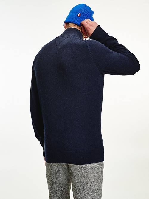 Tommy Hilfiger Soft Merino Wool Half Zip Jumper Pulóverek Férfi Kék | TH470MIP