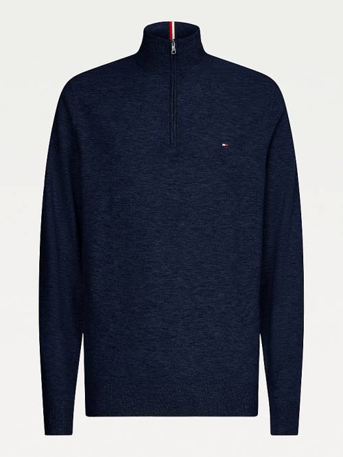 Tommy Hilfiger Soft Merino Wool Half Zip Jumper Pulóverek Férfi Kék | TH470MIP