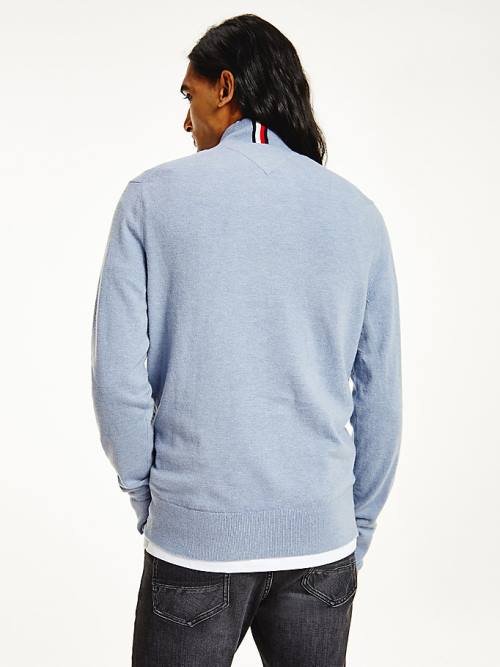 Tommy Hilfiger Soft Merino Wool Half Zip Jumper Pulóverek Férfi Kék | TH607XNI