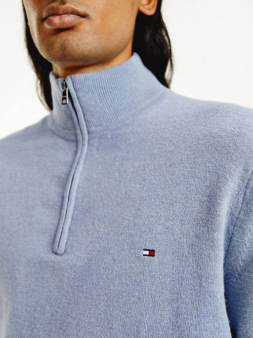 Tommy Hilfiger Soft Merino Wool Half Zip Jumper Pulóverek Férfi Kék | TH607XNI