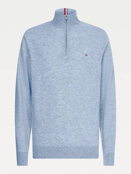 Tommy Hilfiger Soft Merino Wool Half Zip Jumper Pulóverek Férfi Kék | TH607XNI