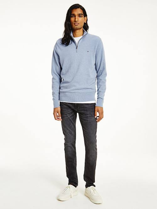 Tommy Hilfiger Soft Merino Wool Half Zip Jumper Pulóverek Férfi Kék | TH607XNI