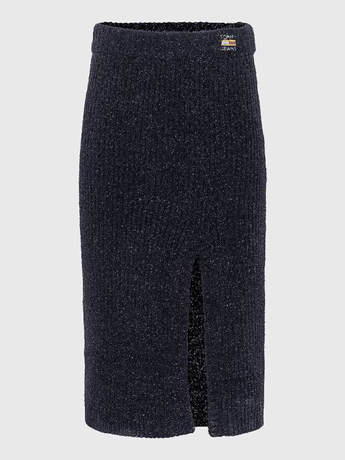 Tommy Hilfiger Sparkle Knit Side Slit Midi Szoknya Női Fekete | TH873BXM