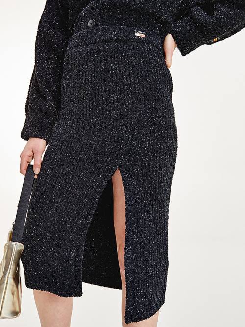 Tommy Hilfiger Sparkle Knit Side Slit Midi Szoknya Női Fekete | TH873BXM