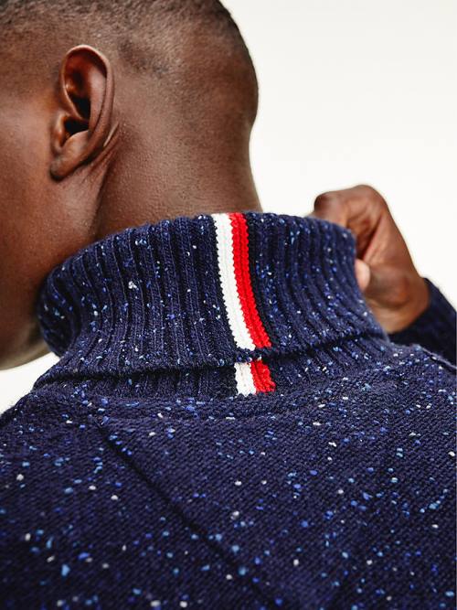 Tommy Hilfiger Speckled Roll Neck Relaxed Jumper Pulóverek Férfi Kék | TH528IKB