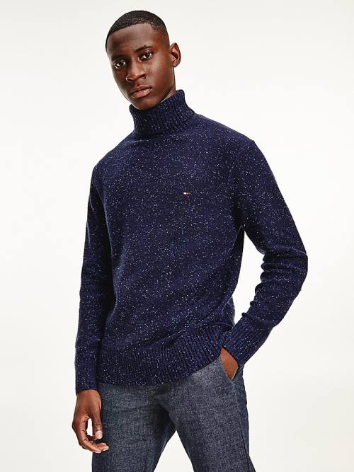 Tommy Hilfiger Speckled Roll Neck Relaxed Jumper Pulóverek Férfi Kék | TH528IKB