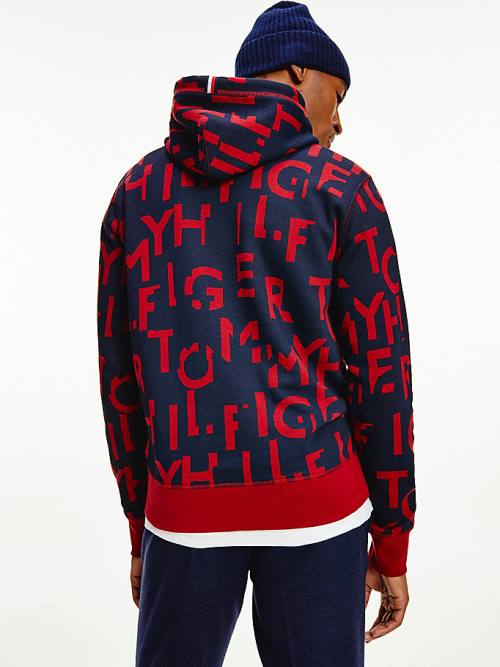 Tommy Hilfiger Spell Out Print Kapucnis Pulóver Férfi Piros | TH813LDA