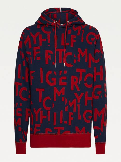 Tommy Hilfiger Spell Out Print Kapucnis Pulóver Férfi Piros | TH813LDA