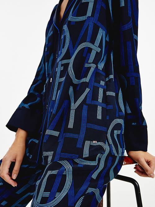 Tommy Hilfiger Spell Out Print Viscose Blúz Női Kék | TH637DMS