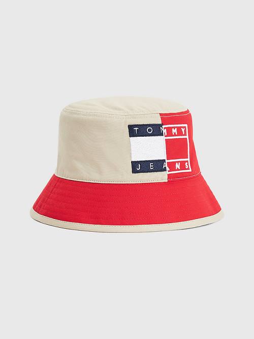 Tommy Hilfiger Spliced Logo Colour-Blocked Bucket Kalap Női Piros | TH938VFD