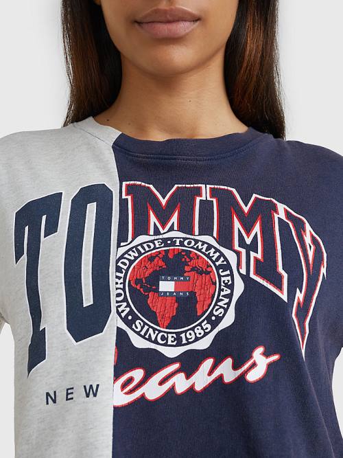 Tommy Hilfiger Spliced Logo Cropped Póló Női Kék | TH401LOY