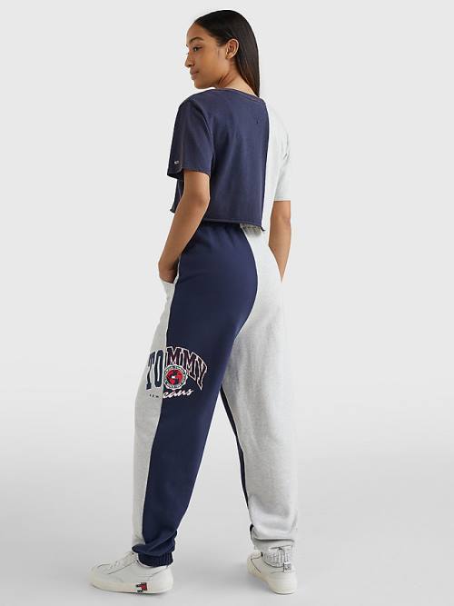 Tommy Hilfiger Spliced Logo Cropped Póló Női Kék | TH401LOY