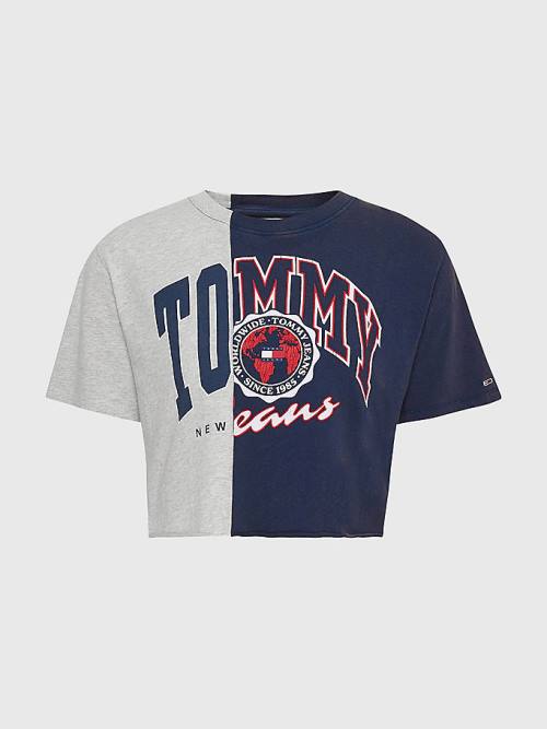 Tommy Hilfiger Spliced Logo Cropped Póló Női Kék | TH401LOY