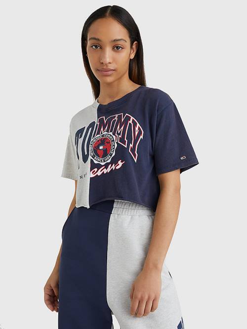 Tommy Hilfiger Spliced Logo Cropped Póló Női Kék | TH401LOY