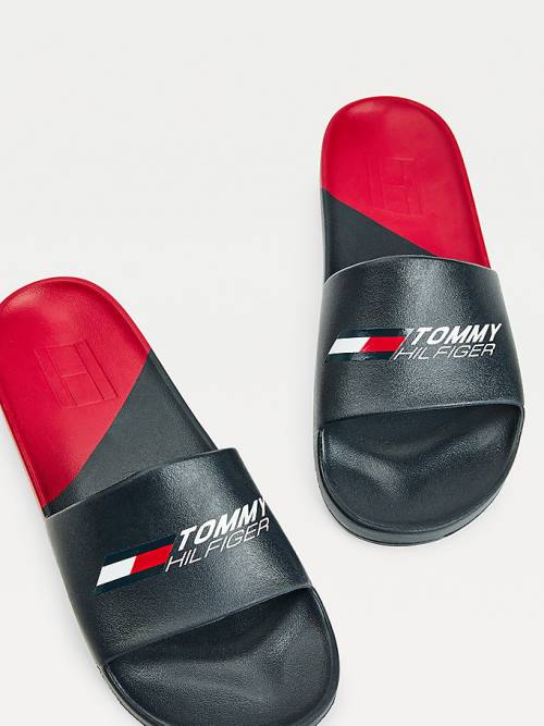 Tommy Hilfiger Sport Colour-Blocked Pool Slides Szandál Férfi Kék | TH469RIL