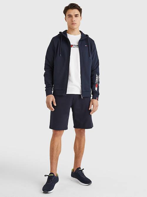 Tommy Hilfiger Sport Essential TH Cool Zip-Thru Kapucnis Pulóver Férfi Kék | TH387DCY