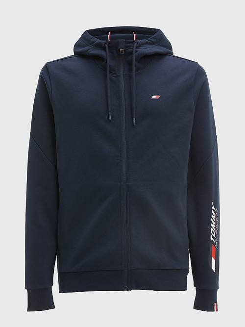 Tommy Hilfiger Sport Essential TH Cool Zip-Thru Kapucnis Pulóver Férfi Kék | TH387DCY