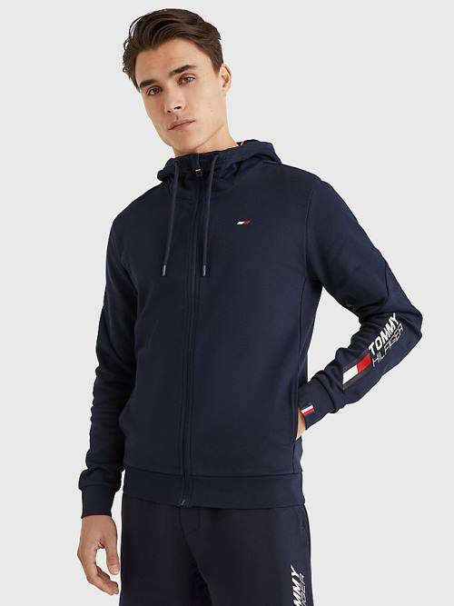 Tommy Hilfiger Sport Essential TH Cool Zip-Thru Kapucnis Pulóver Férfi Kék | TH387DCY