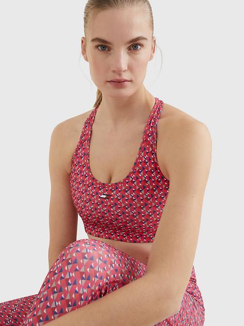 Tommy Hilfiger Sport Geometric Print Medium Support Bra Fehérnemű Női Piros | TH916FMV