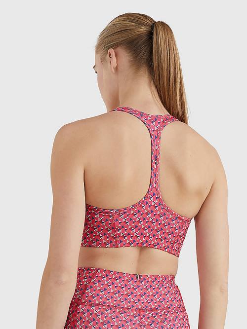 Tommy Hilfiger Sport Geometric Print Medium Support Bra Fehérnemű Női Piros | TH916FMV