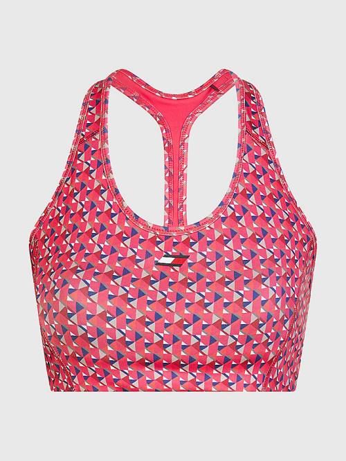 Tommy Hilfiger Sport Geometric Print Medium Support Bra Fehérnemű Női Piros | TH916FMV