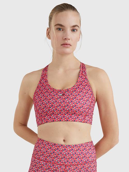 Tommy Hilfiger Sport Geometric Print Medium Support Bra Fehérnemű Női Piros | TH916FMV