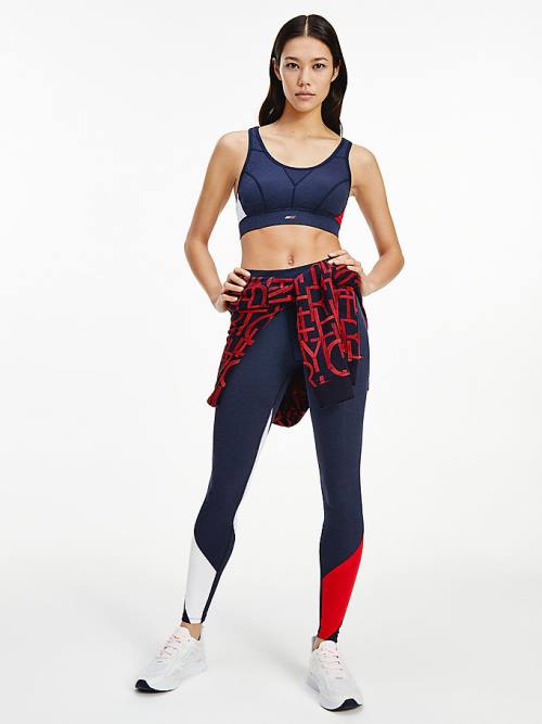 Tommy Hilfiger Sport High Support Colour-Blocked Bra Fehérnemű Női Kék | TH629ZJB