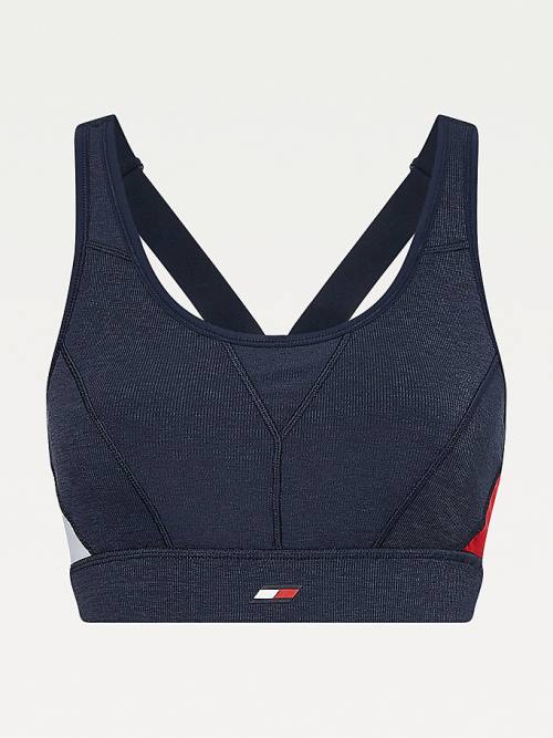 Tommy Hilfiger Sport High Support Colour-Blocked Bra Fehérnemű Női Kék | TH629ZJB