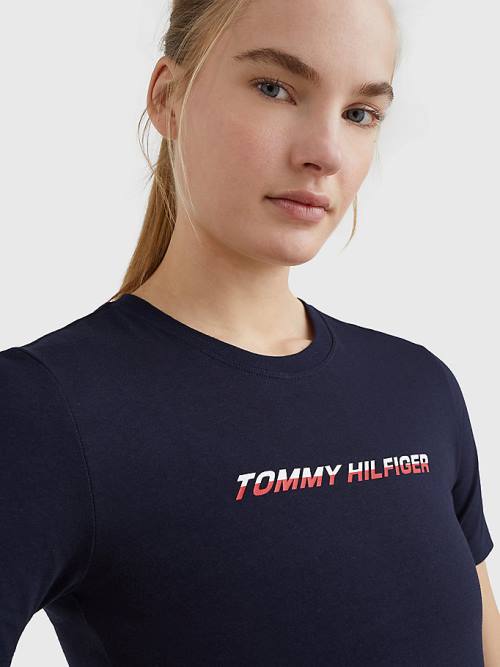 Tommy Hilfiger Sport Logo Póló Női Kék | TH278KFR