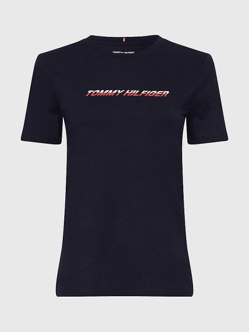 Tommy Hilfiger Sport Logo Póló Női Kék | TH278KFR