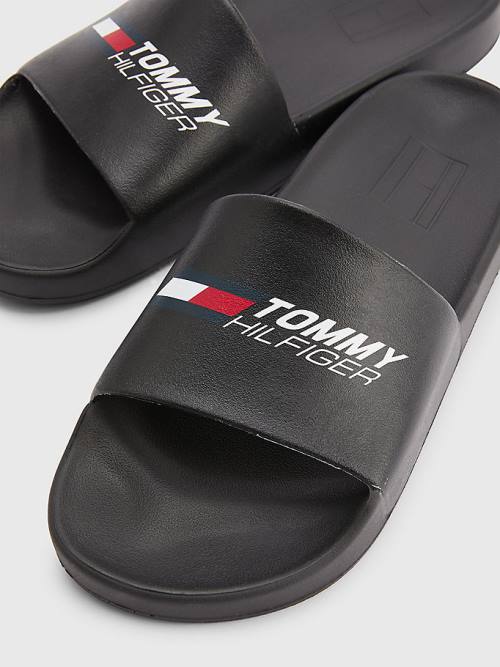 Tommy Hilfiger Sport Logo Slides Szandál Férfi Fekete | TH321XYP