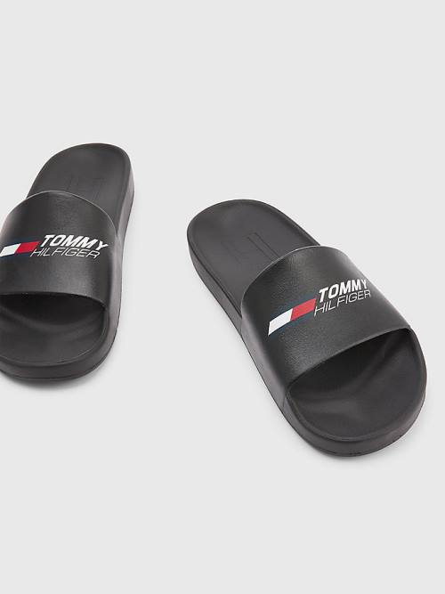 Tommy Hilfiger Sport Logo Slides Szandál Férfi Fekete | TH321XYP