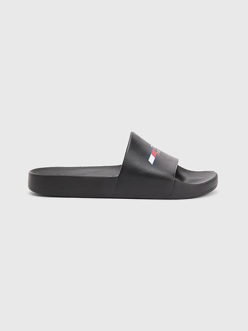 Tommy Hilfiger Sport Logo Slides Szandál Férfi Fekete | TH321XYP