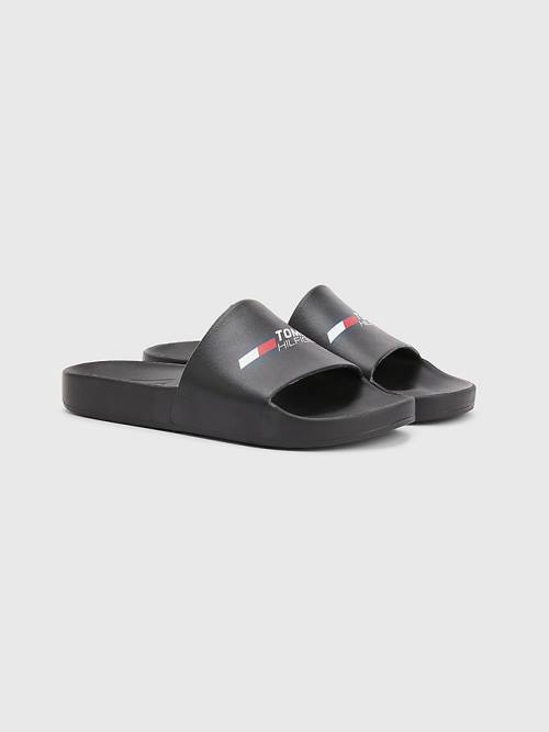 Tommy Hilfiger Sport Logo Slides Szandál Férfi Fekete | TH321XYP