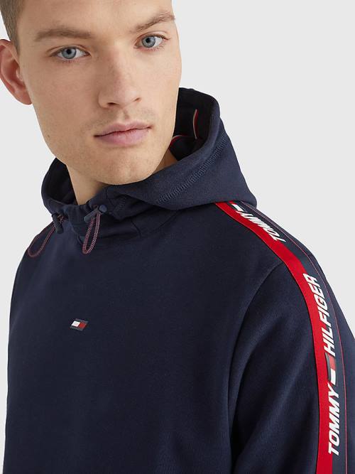 Tommy Hilfiger Sport Logo Tape Kapucnis Pulóver Férfi Kék | TH408SVB