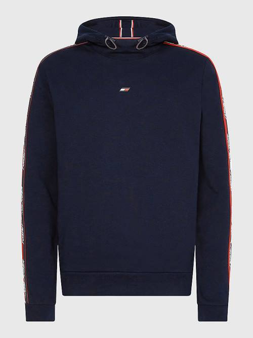 Tommy Hilfiger Sport Logo Tape Kapucnis Pulóver Férfi Kék | TH408SVB