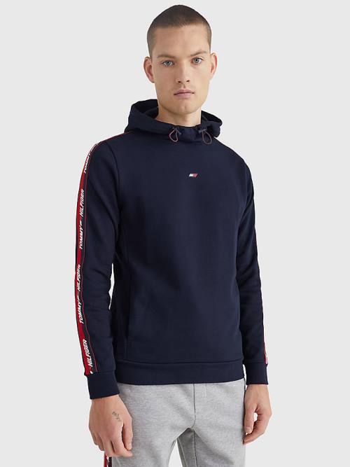 Tommy Hilfiger Sport Logo Tape Kapucnis Pulóver Férfi Kék | TH408SVB