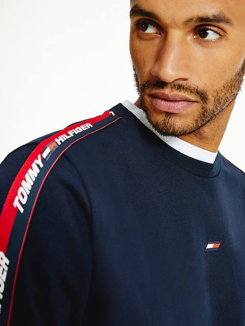 Tommy Hilfiger Sport Logo Tape Pulóver Férfi Kék | TH329IEV