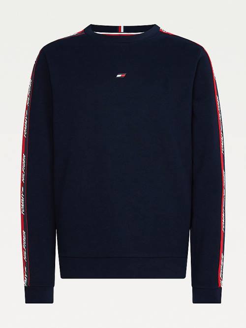 Tommy Hilfiger Sport Logo Tape Pulóver Férfi Kék | TH329IEV