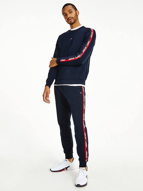 Tommy Hilfiger Sport Logo Tape Pulóver Férfi Kék | TH329IEV