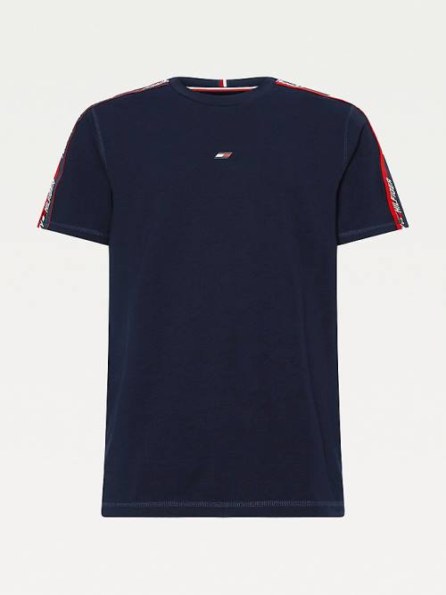 Tommy Hilfiger Sport Logo Tape Póló Férfi Kék | TH869EJQ