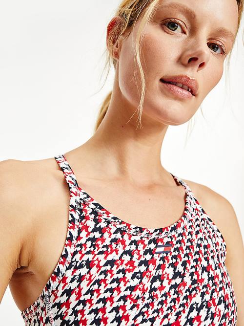 Tommy Hilfiger Sport Low Support Houndstooth Bra Fehérnemű Női Piros | TH156HZN