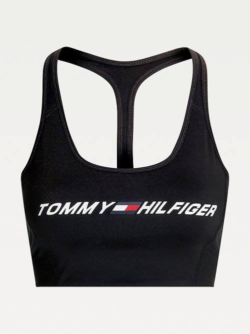 Tommy Hilfiger Sport Medium Support Logo Bra Fehérnemű Női Fekete | TH172HLS