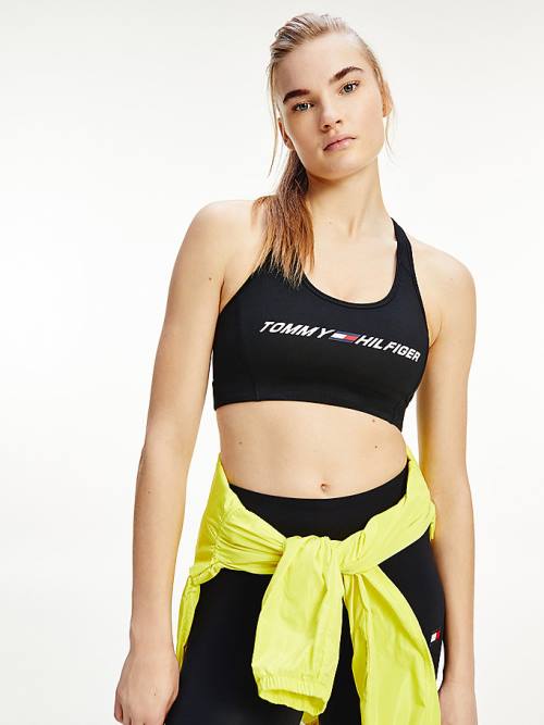 Tommy Hilfiger Sport Medium Support Logo Bra Fehérnemű Női Fekete | TH172HLS