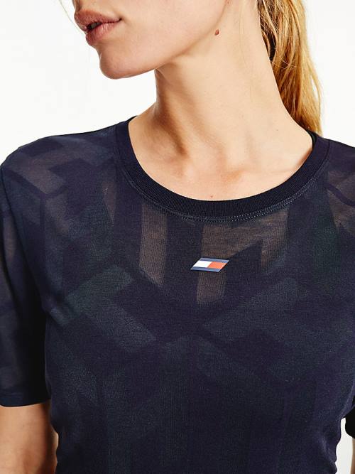 Tommy Hilfiger Sport Monogram Burnout Póló Női Kék | TH104FZI