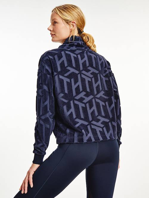 Tommy Hilfiger Sport Monogram High Neck Sweatshirt Kapucnis Pulóver Női Kék | TH465IYN