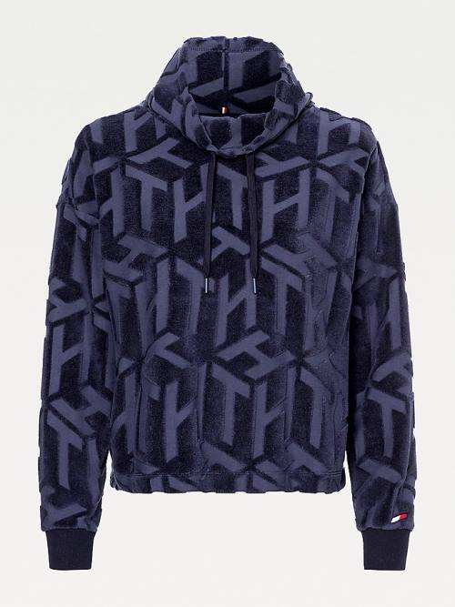 Tommy Hilfiger Sport Monogram High Neck Sweatshirt Kapucnis Pulóver Női Kék | TH465IYN